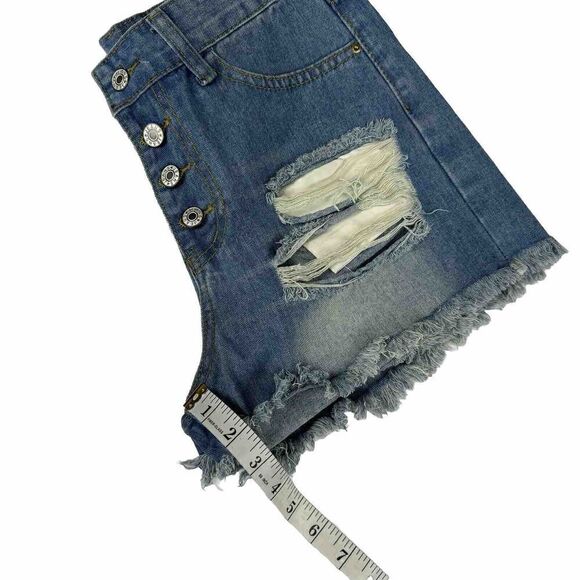 High Waist Cutoff Ripped Jean Shorts Womens Medium Button Fly - Picture 6 of 6